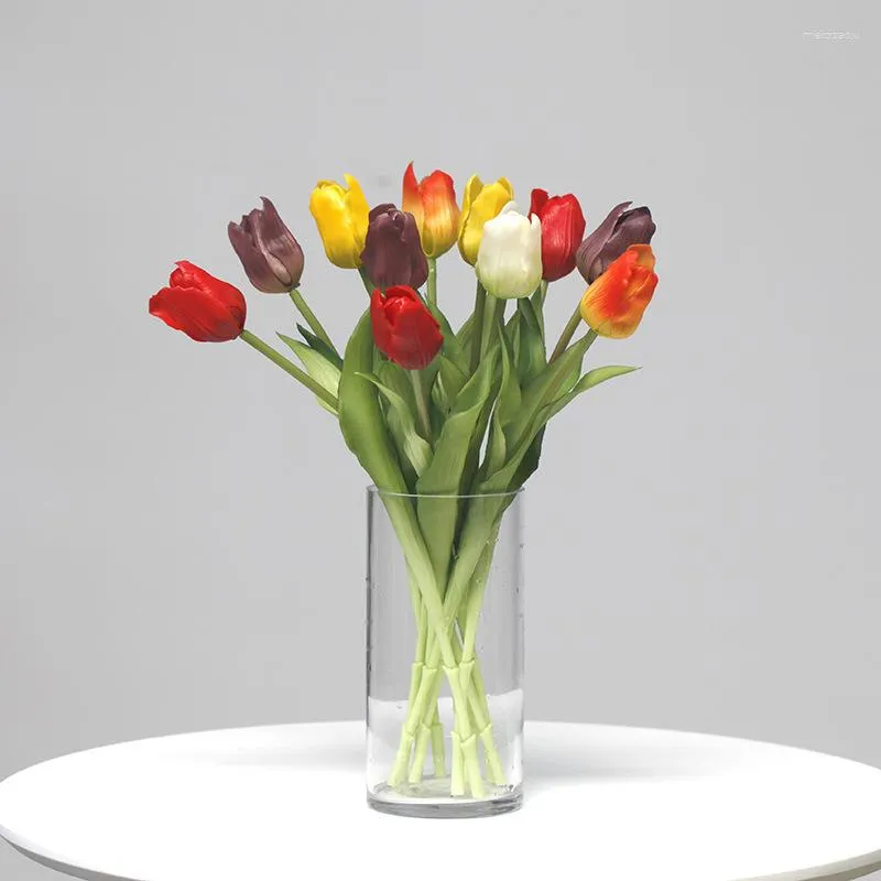 Fiori decorativi PE Ramo singolo Feel Colla Tulipano Decorazione da tavolo Pografia Puntelli Fiore di simulazione