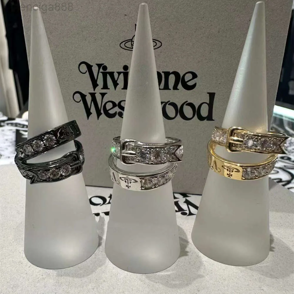 Designermode Viviene Westwoods Hoge kwaliteit Koe Goederen 23 Keizerin-weduwe Dubbellaags Riem Hoofd Sprankelende Diamanten Ring Hoge Editie Lichte Luxe