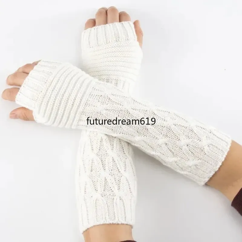 Winter Warm Long Fingerless Gloves Cuff Knitted Half-finger Arm Covers Mittens Wrist Sleeves Warmers for Women Fashion