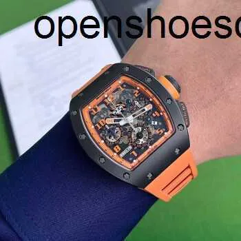 Richarmilles Titta på Tourbillon Swiss Movement Mechanical Top Quality Sports Watches RM011 Orange Storm Black 30 Yuan Mens Leisure Business SPO