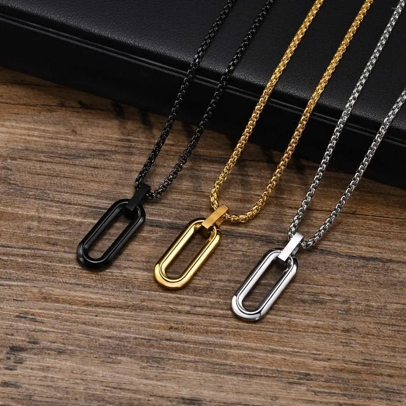 Pendentif Colliers Hommes Géométrique Étanche En Acier Inoxydable Creux En Forme De Boîte Avec Boîte Collier De Chaîne Cadeaux Pour Lui Bijoux