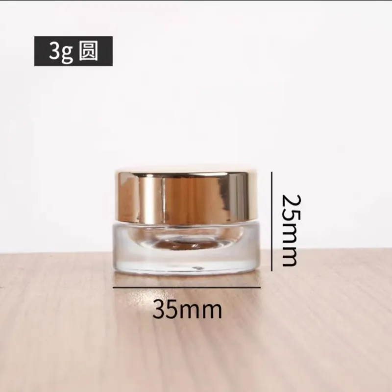 Mini Glass Jar 3G Clear White Black Round Wax Rosin Concentrate Containers Eye Cream Prov Experience Cosmetic Packaging Balm Guldlock Anpassad tryck Logo