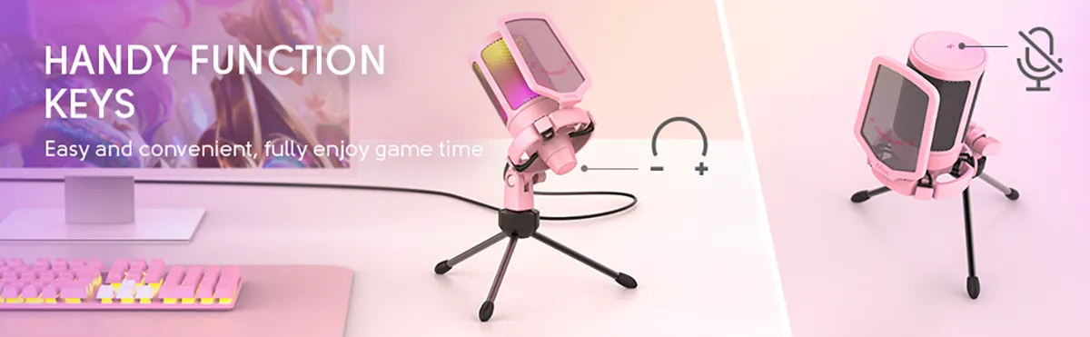 Pink Computer Microphone Pink USB Gaming Microphone for PC - Streaming, Podcast, RGB Condenser ...