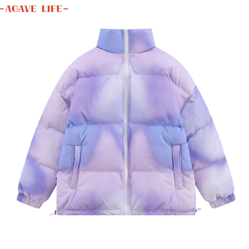 Herrarna ner parkas y2k hip hop bubbla män jacka tie-dye gradient parka streetwear harajuku vinter vadderad överrock man kvinnor varm quiltad kappa 230920