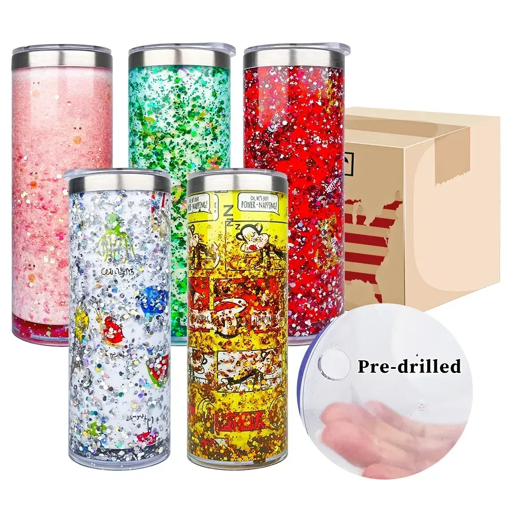 Sublimation 20oz Snow Globe Tumbler Stainless Steel Pre-drilled Double Wall  tumbler Straight Cups Beer Coffee Mugs Insert paper cup DIY gift FY5755