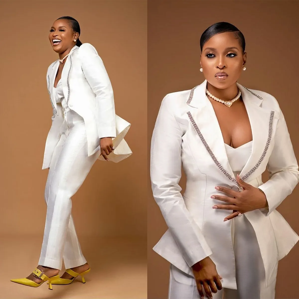 Plus Size Womens White Tuxedo Suit, Custom Made Mother Of The