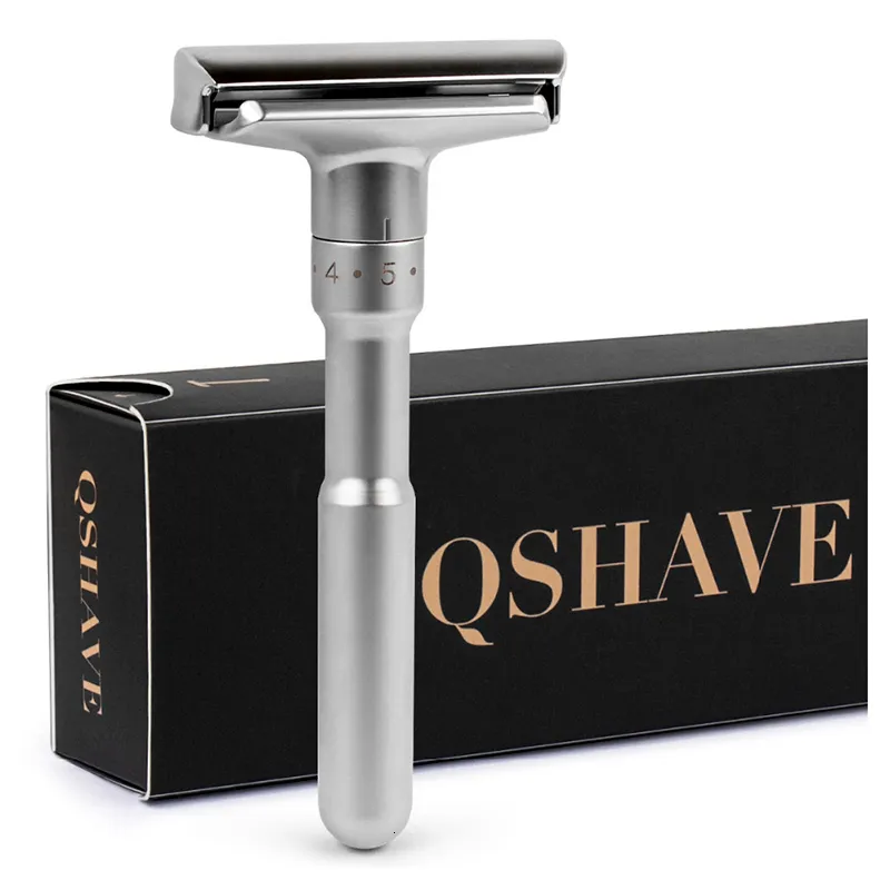 Razors Blades QSHAVE Adjustable Safety Razor Double Edge Classic Mens Shaving Mild to Aggressive 1-6 File Hair Removal Shaver it with 5 Blades 231011