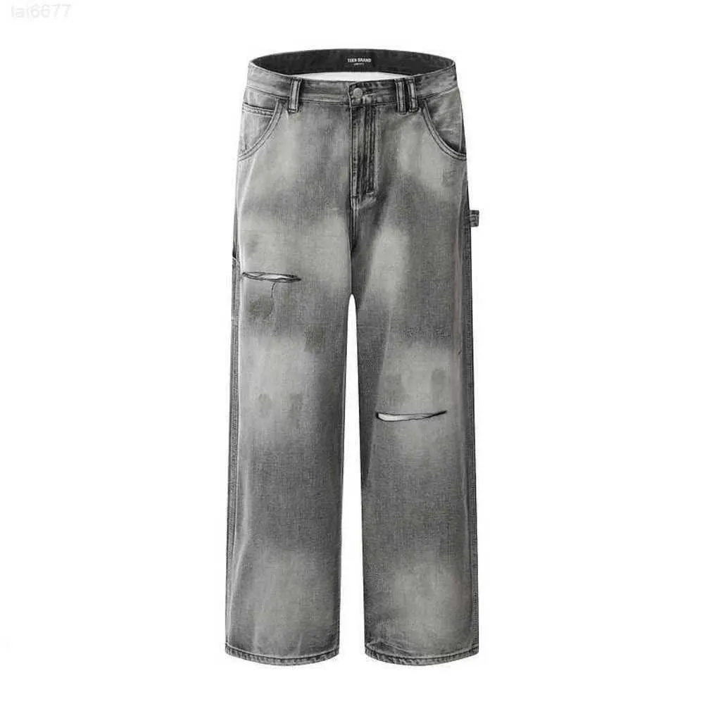 High Street Vibe Made Old Washed Cut Torn Jeans, Men and Women's American Trendy Brand Slimming Straight Leg Pantsc6d1