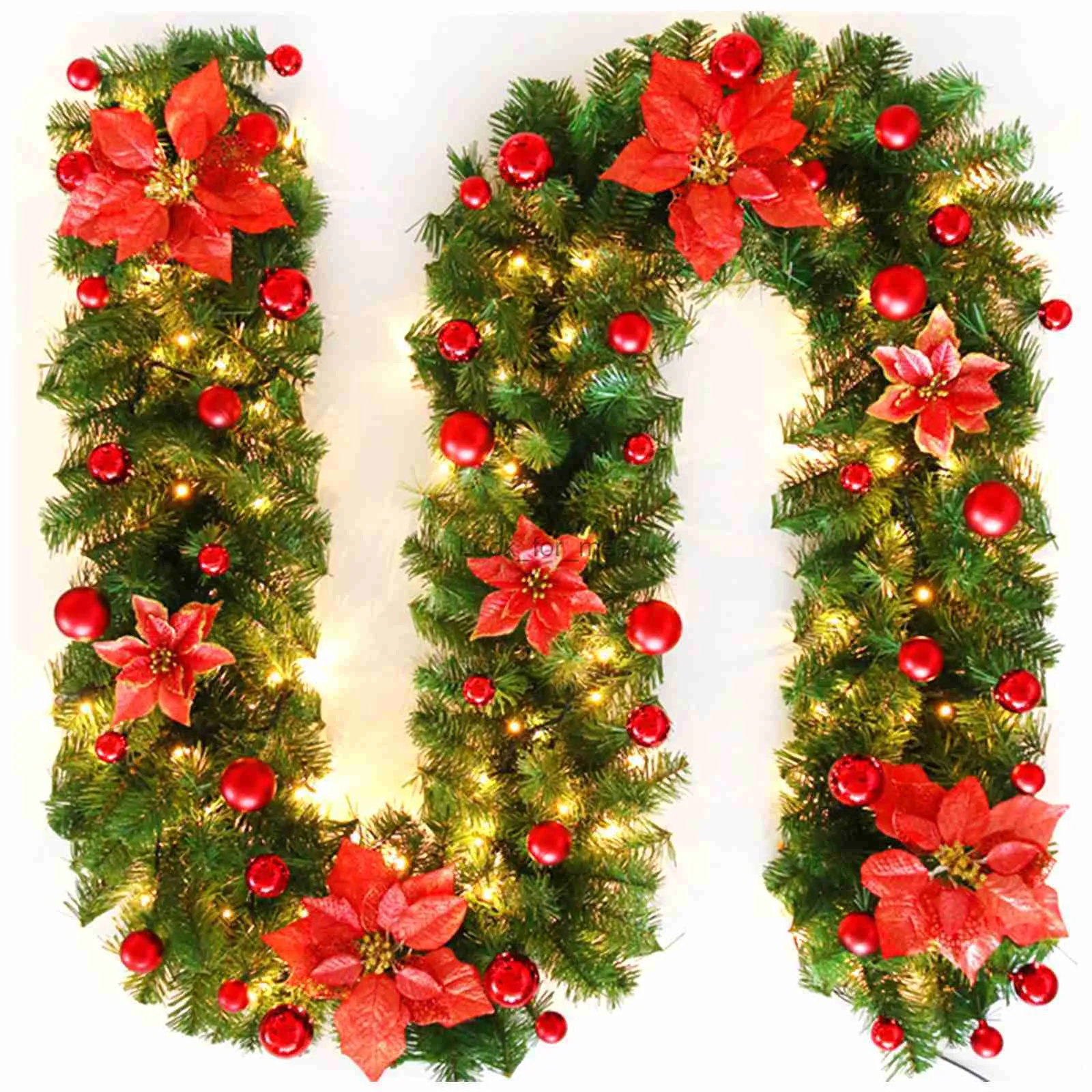 Noel Süslemeleri 2.7m LED Işık Noel Rattan Çelenk Asma Çiçek Halkası Dekoratif Noel Ağacı Süsleme Çelenk Noel Partisi HKD230921