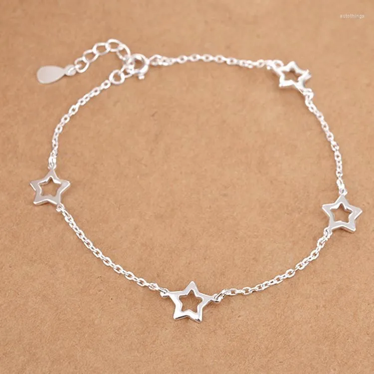 Link Bracelets FoYuan Silver Color Minimalist Temperament Sweet Hollow Out Star Bracelet Female Student Korean Version Personality Jewelry