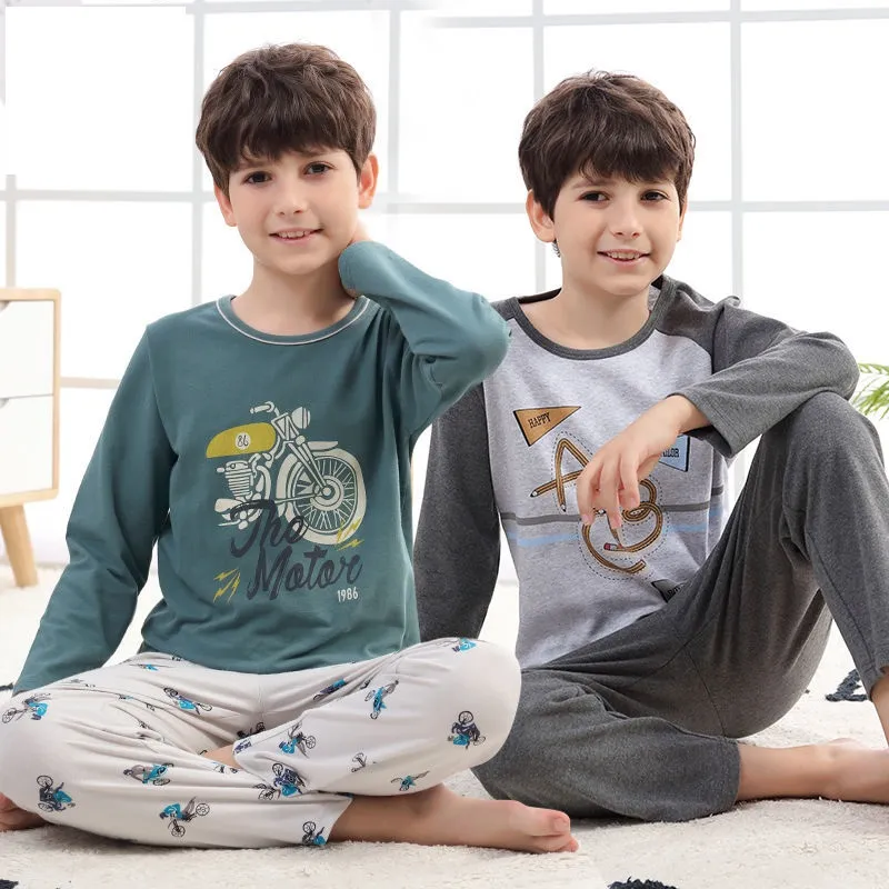 2023NEW TEENS KLÄDER BARN KLÄNNINGAR SET BIG POYS PAJAMAS SETTS Pojkar Bomull Sleepwear Full Sleeve Pyjamas Kids Home Clothes 4-18y Christmas Present