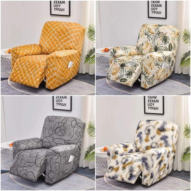 Chair Covers 1 Seater Printed Recliner Sofa Cover Stretch Spandex Reclining Armchair Elastic Lazy Boy Relax Slipcovers 230921