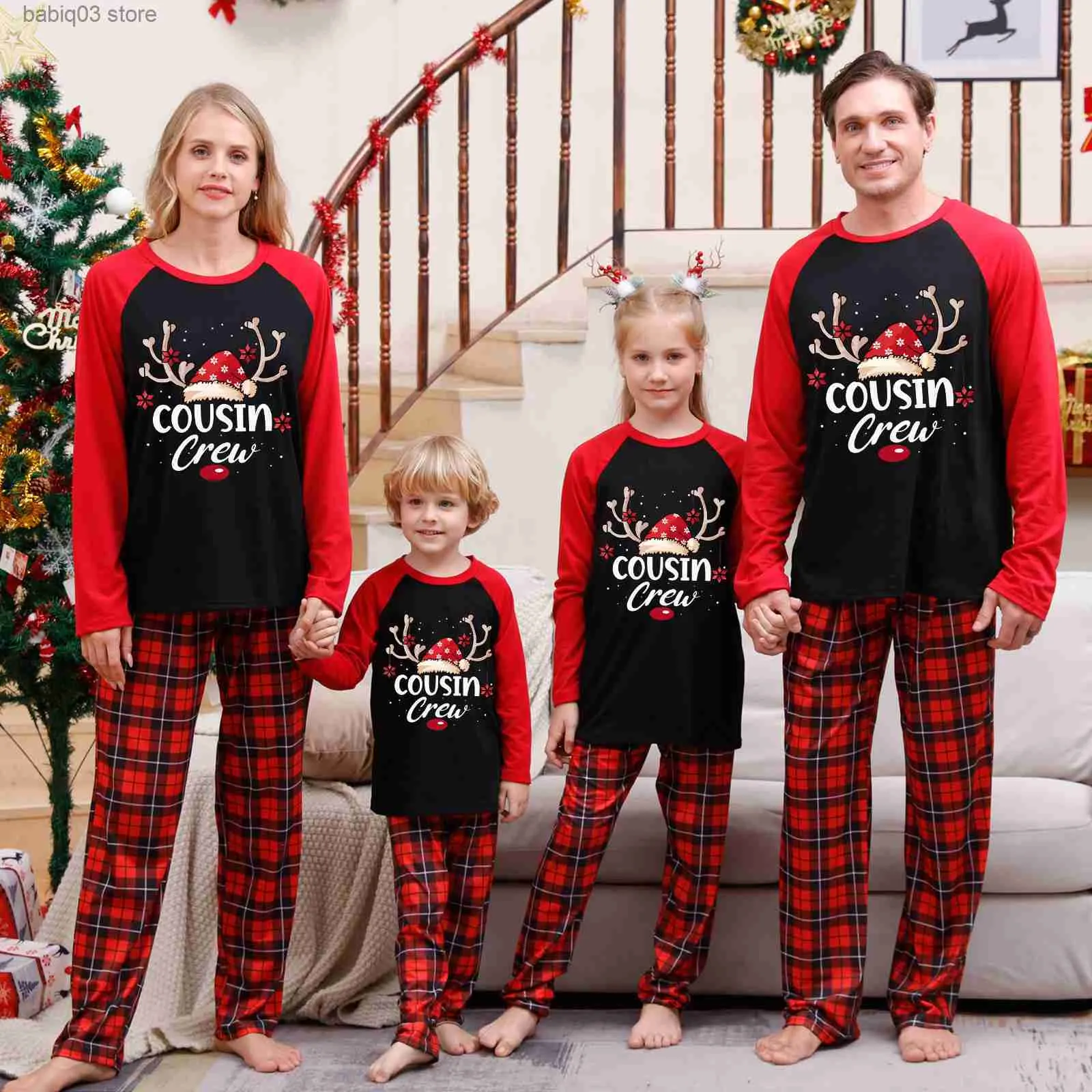 Passende Familien-Outfits, rot, schwarz, kariert, Weihnachtspyjama, passendes Familien-Outfit-Set, Weihnachtspyjama, Mama, Tochter, ich, Mutter, Vater, Kinder, Langarm, 2023, neu, T230921