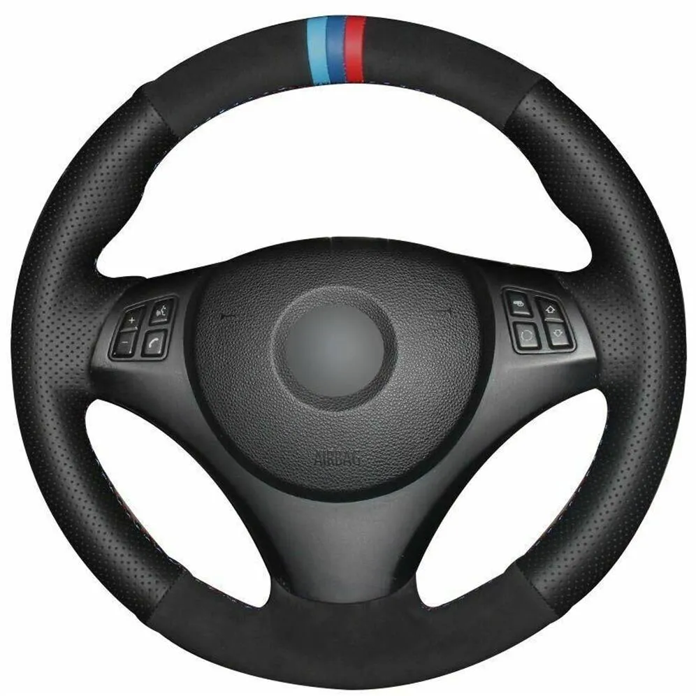 Housse de volant de voiture en cuir suédé noir, pour BMW E90 320i 325i 330i 335i E87254V