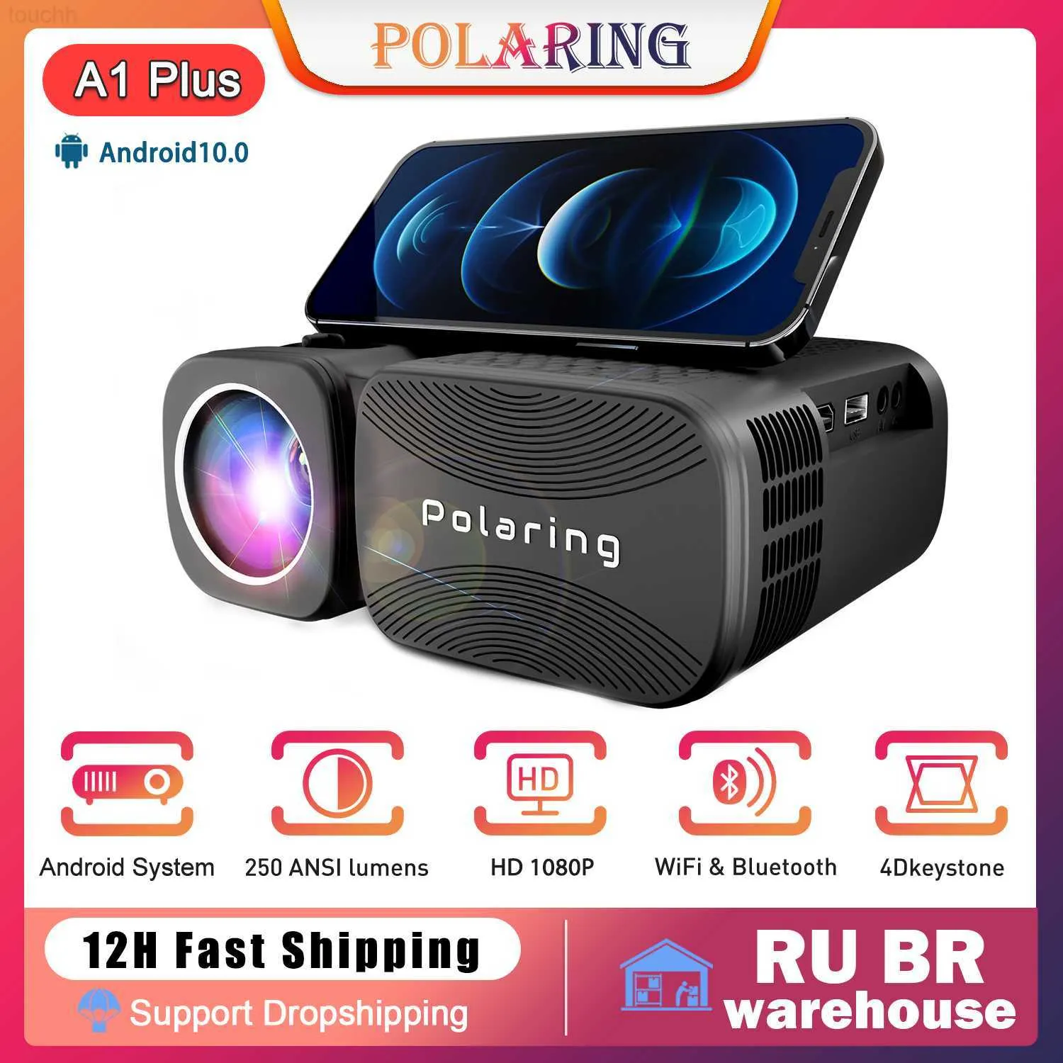 Projektoren Polaring A1 Plus Digitalprojektor 1080P 4K 4D Keystone Android System Videoprojektor 250ANSI 10000Lumes Home Camping Proyector L230923
