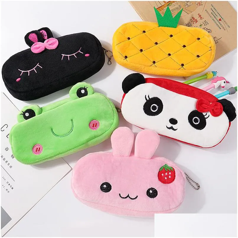 Storage Bags 1Pcs Kawaii Cartoon Pencil Case Plush Cute Handle Pencilcase School Supplies Bag For Boy Girl Stationery Pouch 20220929 Dhpql