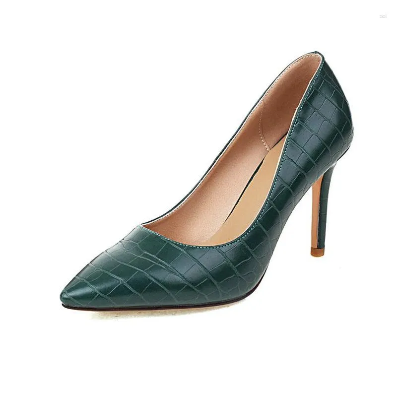 Women s Pointed Toe Stilettos Pumps Heels Sky Blue Dark Green Crocodile Skin Office Dress Shoes