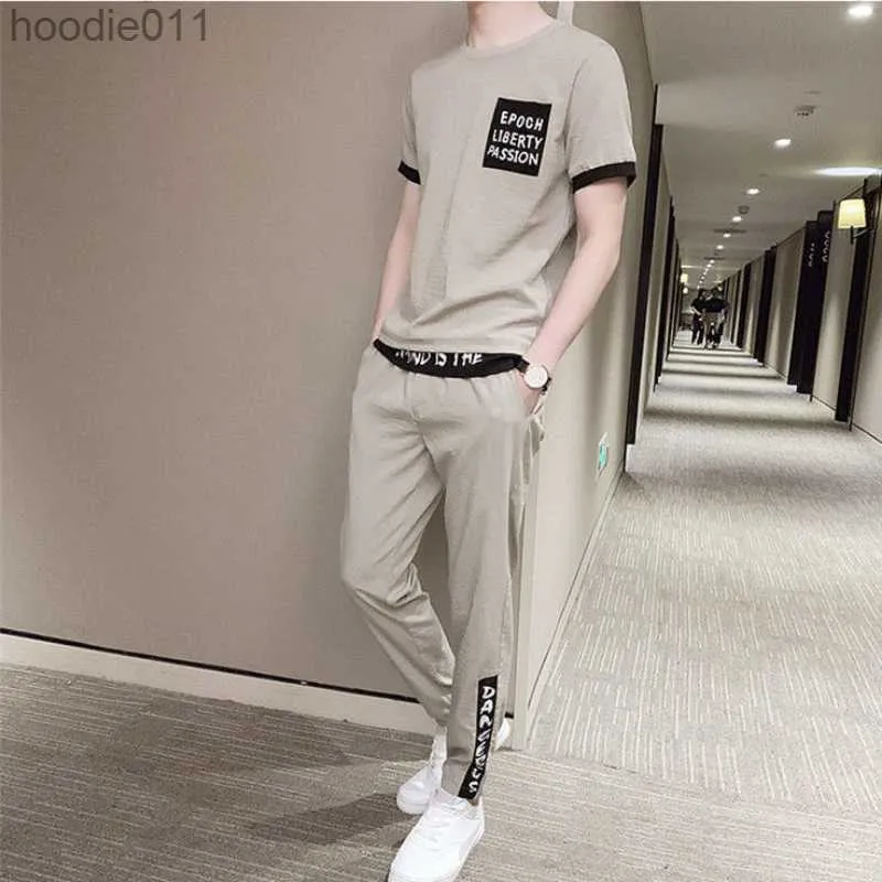 Homens Tracksuits Top Calças Define Cool Basic Tracksuit Regular Fit Barato Masculino Camiseta 2 Peça Outfit Stretch Sports Ternos Elastic S Roupas para Homens L230921