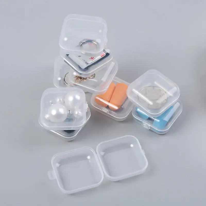 Ny fyrkantig tom mini Rensa plastförvaringsbehållare Boxfodral med lock Små lådor smycken öronproppar förvaringslåda