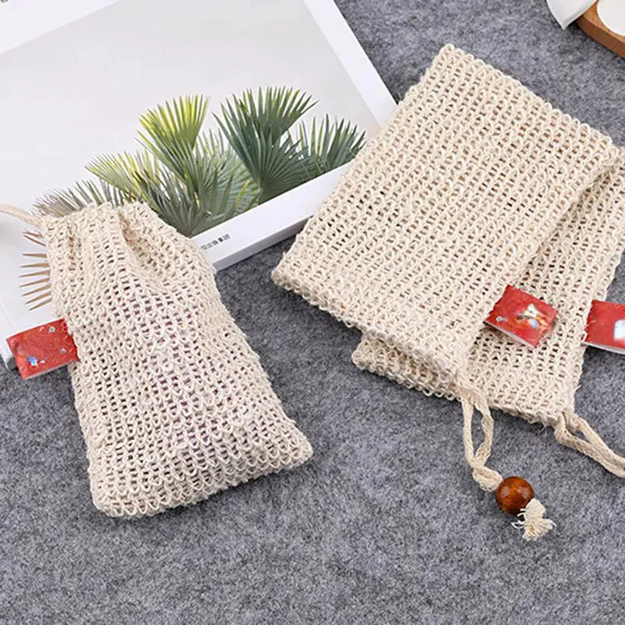 Neatening Mesh Soap Saver Pouches Holder For Shower Bath Foaming Natural Bath Bag Sisal Shower Soap Bag