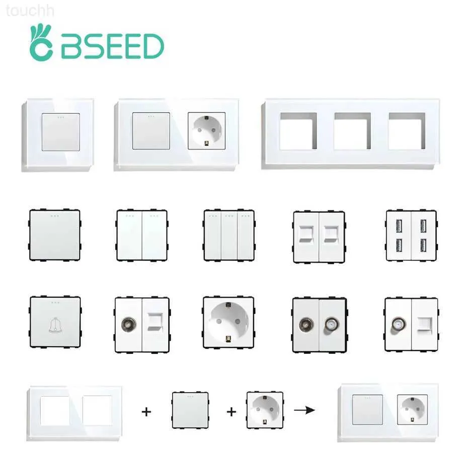 Sockets BSEED Wall Light Switches Parts White Glass Frames USB