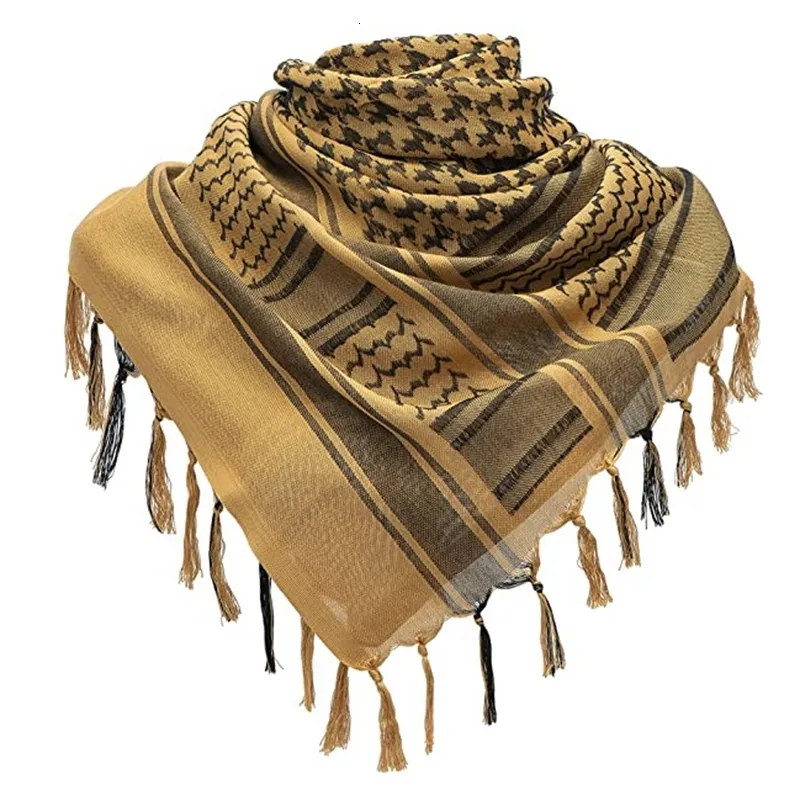Fashion Face Masks Neck Gaiter 110cm Cotton Scarf Thickened Outdoor Hiking Military Arab Tactical Desert Scarf Army Shemagh Scarves With Tassel For Men Women 230920