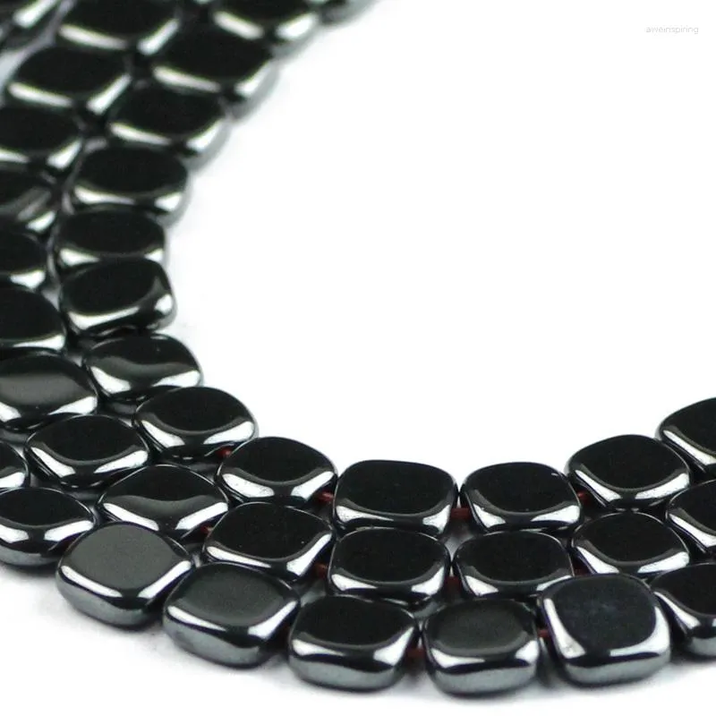 Pärlor Hgklbb Flat Square Black Hematite Natural Stone Cuboid Spacer 3/4/6/8mm Löst för smycken som tillverkar armbandstillbehör DIY
