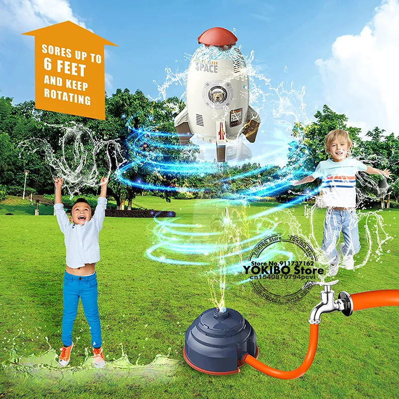 Arroseur Fusée OVNI Avec Lumières Et Tuyau – Jeu D’eau 360° Pour Jardin, Plage, Piscine – Enfants 3 Ans +