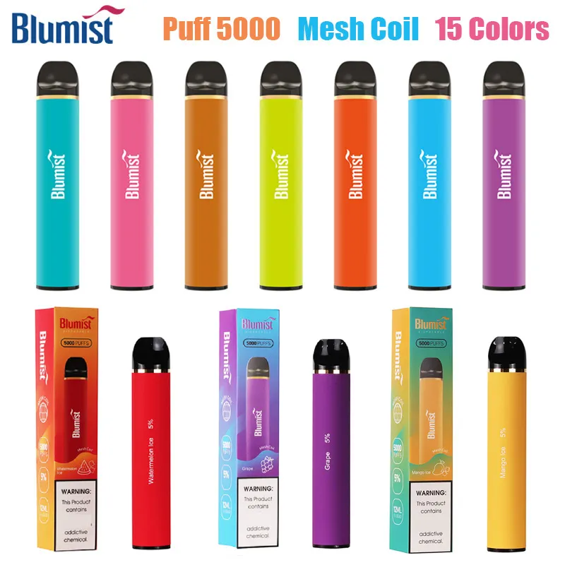 Blumist 5000 Bladerdeeg Wegwerp 5K Vape E-sigaret 650mAh Oplaadbare batterij 12 ml Voorgevulde Mesh Coil vapes wegwerpbladerdeeg en filex max 5000