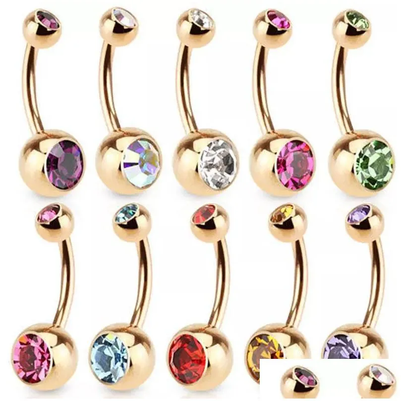 Nombril Bell Bouton Anneaux En Acier Inoxydable Or Cristal Strass Ventre Anneau Bar Corps Piercing Bijoux Livraison Directe Dhjqm