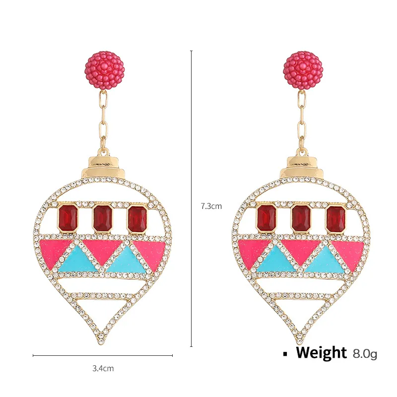 Original design alloy inlaid diamond exaggerated Christmas tree earrings for women, European and American fashion party style, personalized earrings