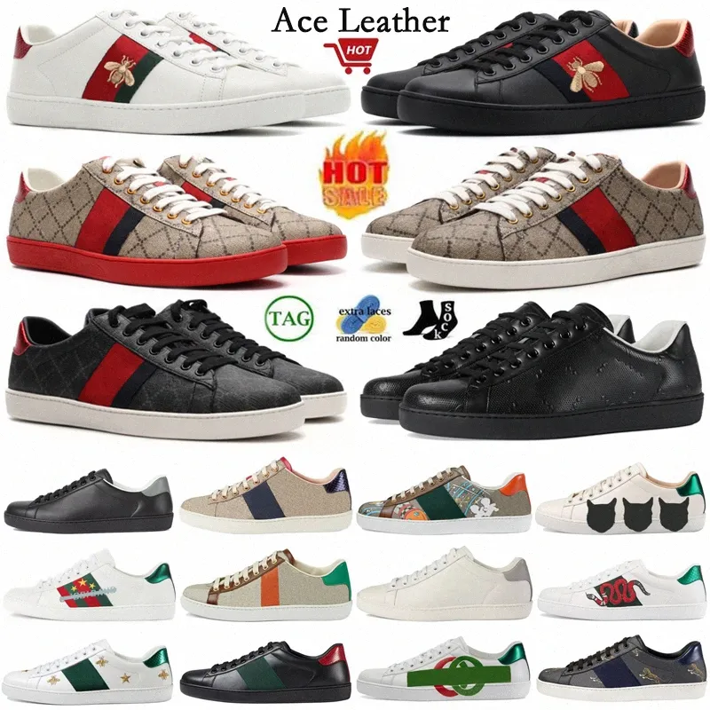 Chaussures de basket-ball 2023 Designer Ace Baskets Casual Bee Chaussures Italie Serpent Cuir Brodé Hommes Noirs Tiger Chaussures imbriquées Blanc