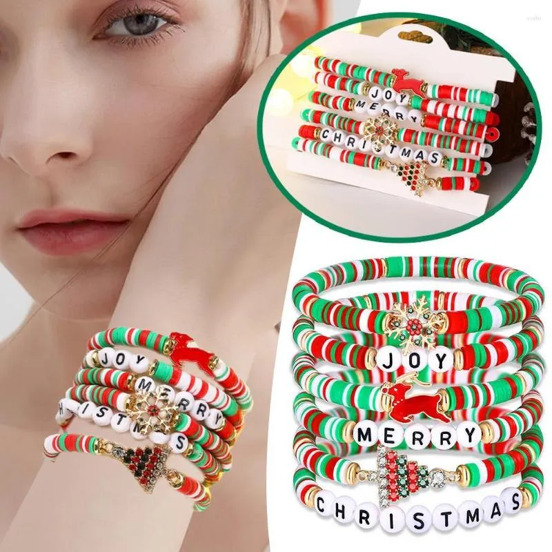 Strang Buntes Boho-Polymer-Ton-Armband-Set für Weihnachten, Frauen, Mädchen, verstellbar, elastisch, weiche Keramik, Perlen, Geschenke, Jude D2D5