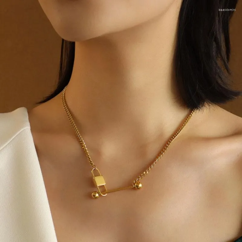 Kedjor armband titanlås charm halsband kvinnor rostfritt stål smycken designer t visa runway japan stil