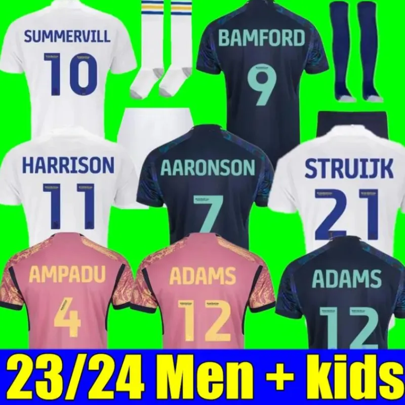 23 24 Bamford Llorente Fußballtrikots Home Away 2023 2024 Adams Aaronson Harrison Sinisterra James Maillots De Football Kids Kit Leeds