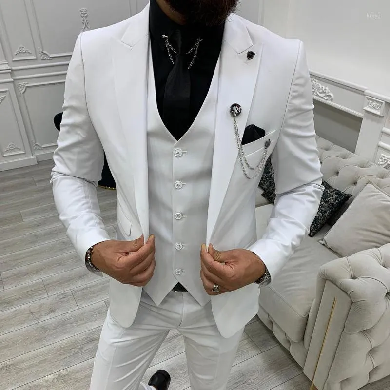 Garnitury męskie 2023 Slim Fit Men garnitur biały ślub smoking man groom formalny obiad na balu męskie ubranie 3 sztuki (blezer vest Pants)