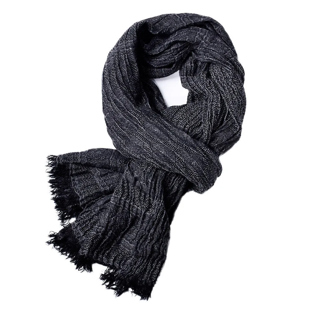 Scarves Male Brand Winter Scarf Men Warm Soft Tassel Bufanda Casual Cotton Linen Crinkle Men'S Shawl Black Navy Man Scarfs 230921