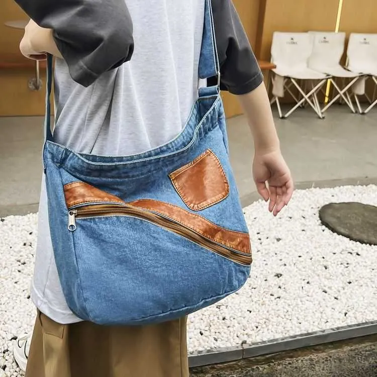 College Student Literature Shoulder Bag Women's Denim Canvas Crossbody Bag New Postman Bag Leisure Versatile Women's Bag 230915