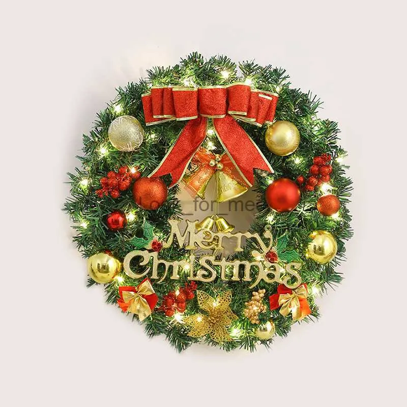 Juldekorationer 40/50 cm Christmas Garland Rattan Wreath With Light Xmas Ball Ornament Hanging Decoration For New Year Party Home Wall Room HKD230921