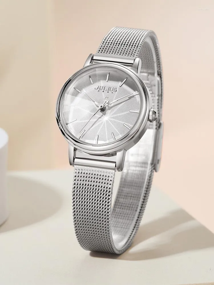 Montres-bracelets Top Montre Femme Japon Quartz Heures Fine Mode Femme Horloge Bracelet En Acier Inoxydable Simple Anniversaire Fille Cadeau Julius Boîte