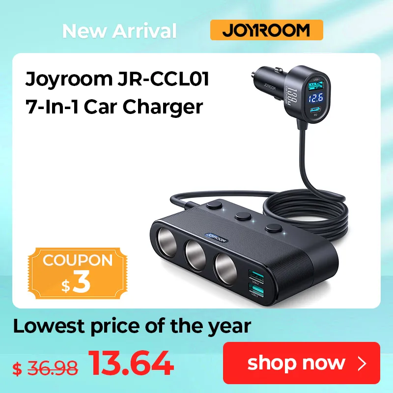 Cell Phone Chargers Joyroom 139W 7 in 1 Car Charger Adapter Fast PD QC3.0 Socket Cigarette Lighter Splitter Charge Independent Switches DC Outlet 230920