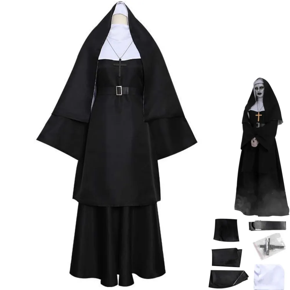 Costumes d'anime Vintage médiéval missionnaire nonne Cosplay Costume prêtre Robe noire Robe adulte homme femme religieux pieux église catholique Costume