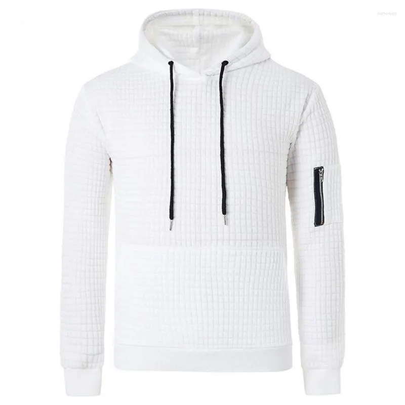 Hoodies masculinos homens outono hoodie grande bolso superior elegante pulôver macio com cordão capuz zíper decoração para