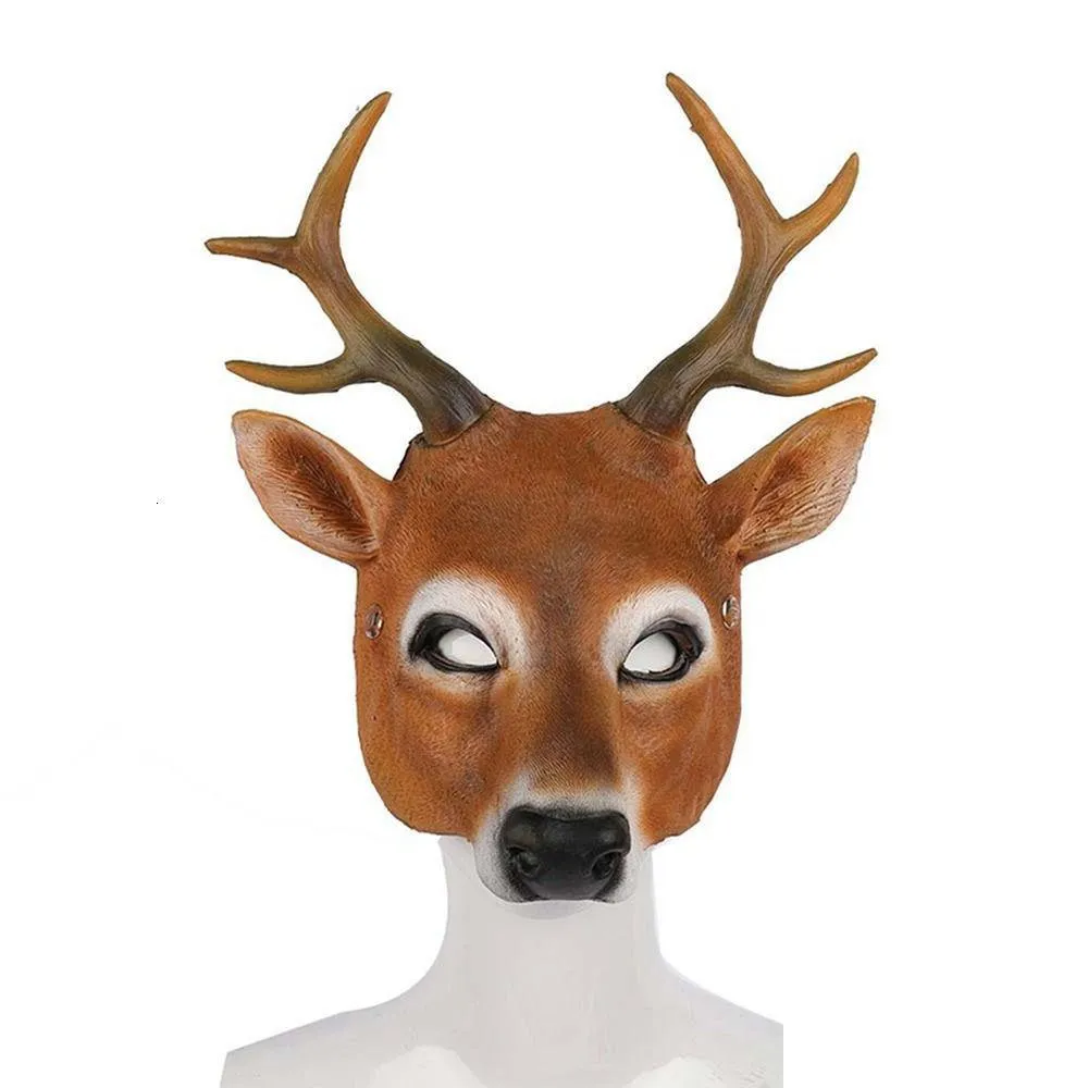 Masques de fête Mignon Deer Head Cosplay Masque De Noël Renne 3D Animal Réaliste Halloween Costume Ball Carnaval Props 230327 Drop Del Dhelj