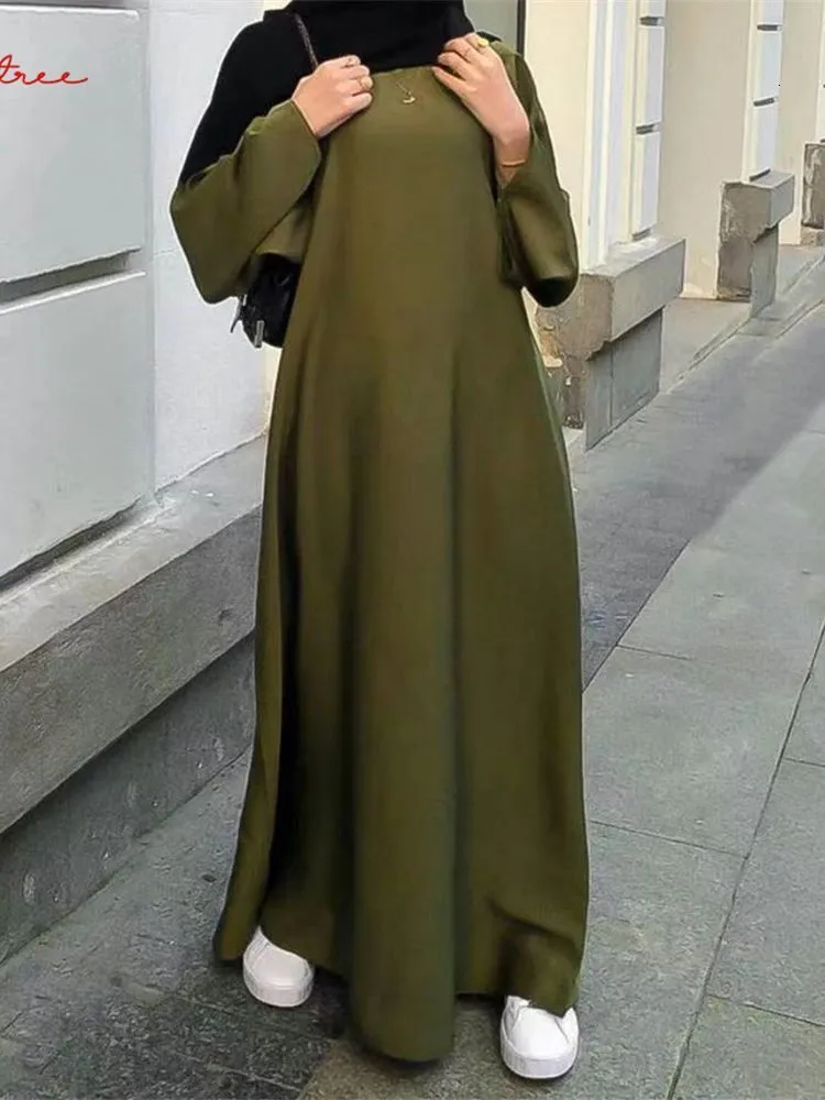 Ubranie etniczne moda satyna Sliki Djellaba muzułmańska sukienka Dubai pełna długość rękawa miękka Abaya Dubai Turcja muzułmańska szata WY921 230921