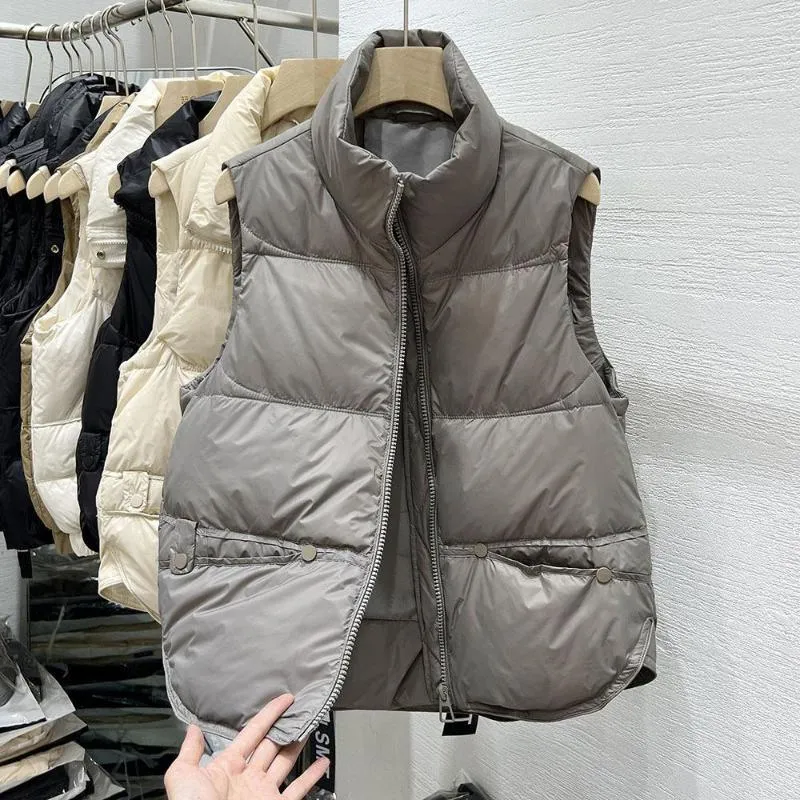 Gilet da donna Autunno Inverno Piumini Giubbotti da donna Colletto ultraleggero Cappotto in cotone con maniche beige Parka Gilet caldo da donna