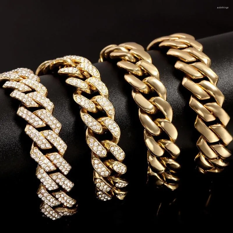 Браслеты со звеньями, 4 шт., мужская блестящая цепочка в стиле хип-хоп со льдом, кубинский браслет золотого, серебряного цвета, полный горный хрусталь, проложенная Майами, металлические женские ювелирные изделия