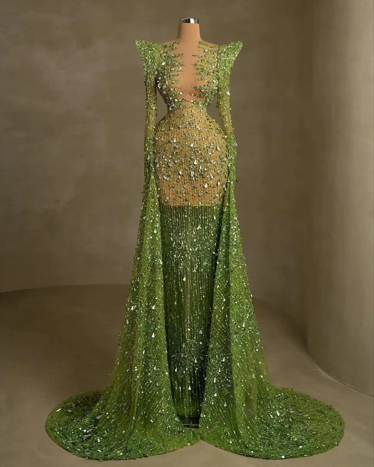 Aso Ebi Arabic Mermaid Green Prom Breen Adust Secondo Partita Formale Formale Accogliente Accogliente Oquilli di fidanzamento Abiti Abiti di Soiree ZJ