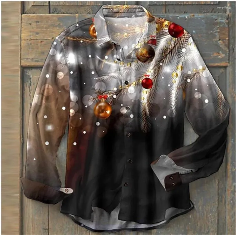 Men's Casual Shirts 2023 Christmas Long Sleeve Shirt Theme 3D Printing Holiday Party High Quality Top Plus Size