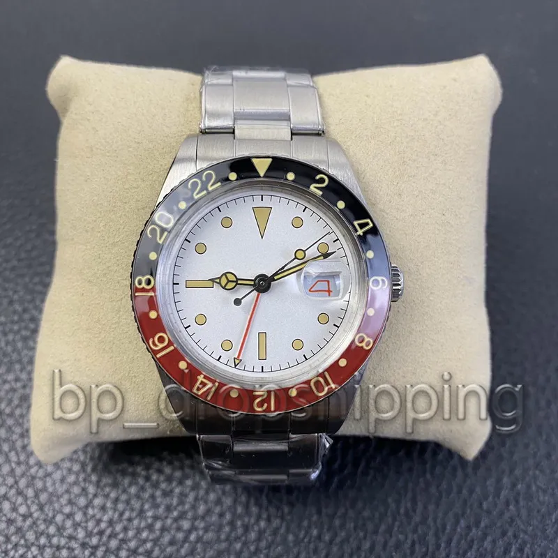 Мужские часы высшего качества, 40 мм, SN Factory GMT 1675, винтажный черный, красный безель, ETA 2836, автоматический механизм с сапфировым стеклом, светящиеся мужские часы